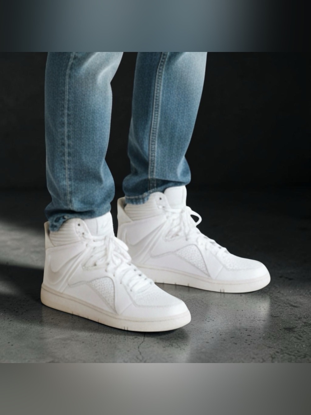 Nike Size 6.5Y Court Invader White Leather Youth Mid Top Lace Up Sneakers
